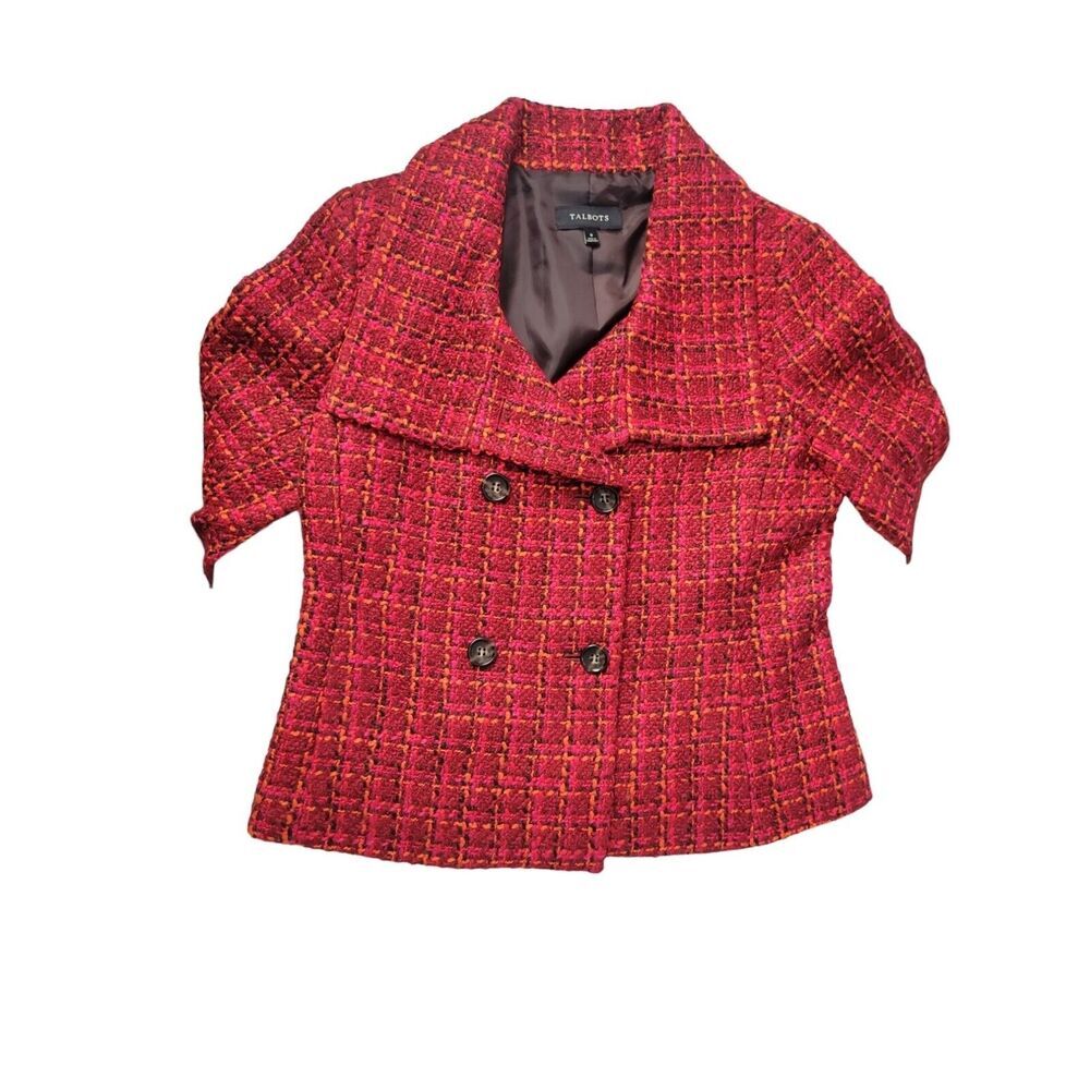 Talbots Wool Blend Blazer Womens 8 Tweed Burgundy Old Money Textured Jacket - Picture 8 of 12